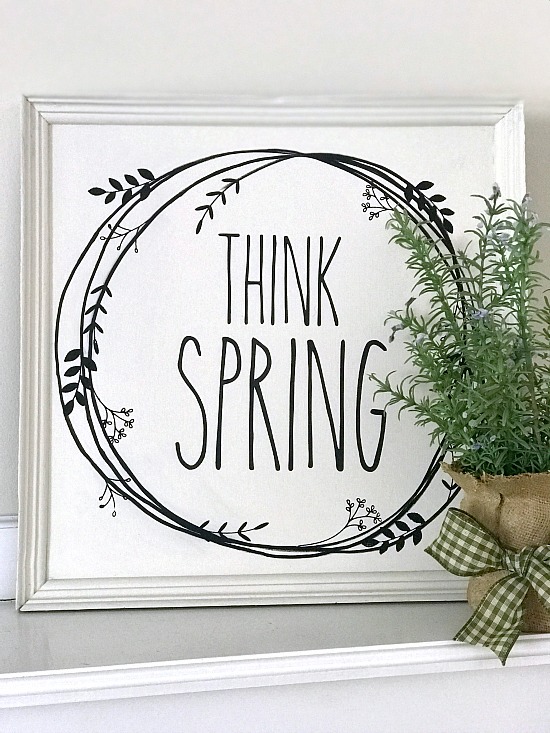 DIY Think Spring stenciled grapevine wreath