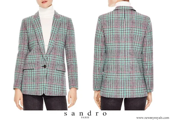 Queen Letizia wore Sandro Tribu Houndstooth Plaid Single-button Blazer