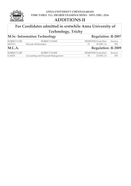 Anna University Nov Dec 2016 PG Exam Time Table Additions-2