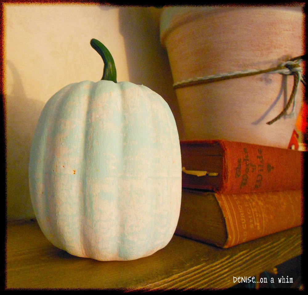 Painted Dollar Store Pumpkin in a Fall Vignette from Denise on a Whim