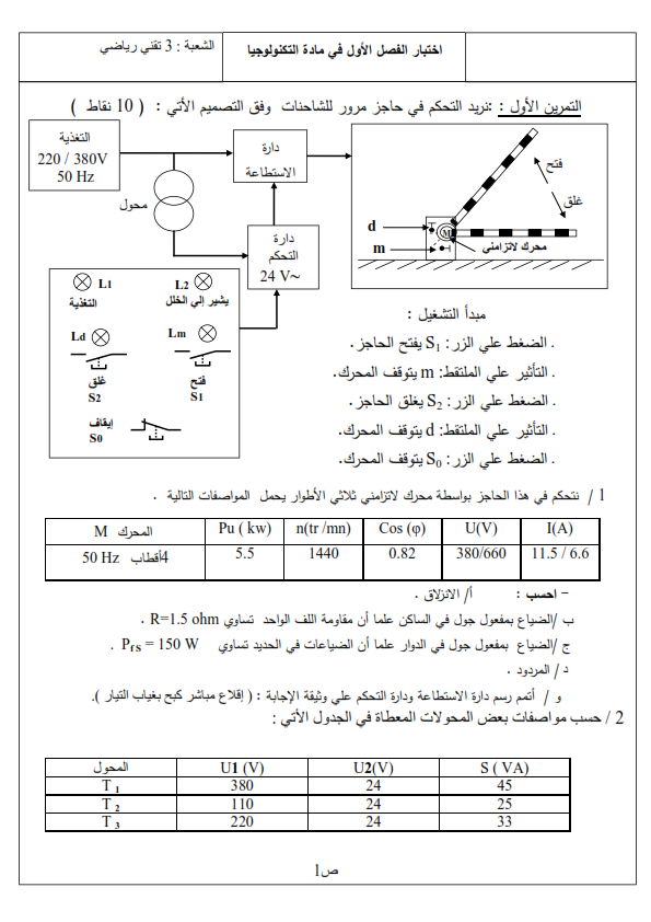 امتحان في مادة الهندسة الكهربائية امتحان في مادة الهندسة الكهربائية