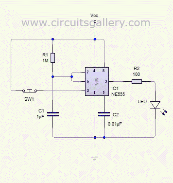 Monostable 555 Multivibrator Working Principle and Circuit diagram with