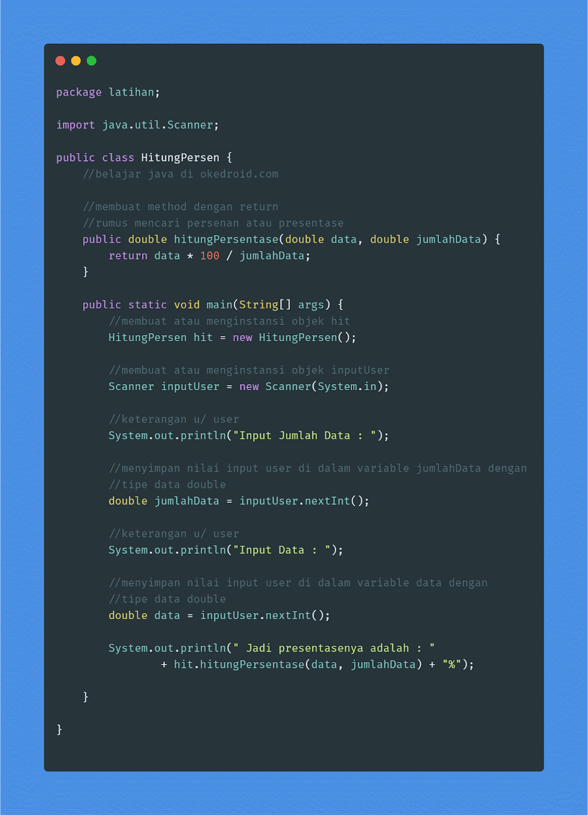 Contoh Program Menghitung Persentase Di Bahasa Java Okedroid Belajar Coding Java Android Tips Dan Trik