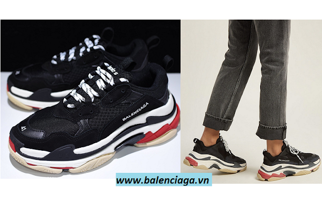 Giày Balenciaga Triple S phối màu đen-trắng-đỏ