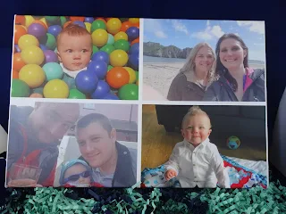 canvas photo with four small photos of family. 