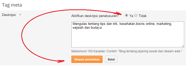 Cara mengaktifkan meta Deskripsi blog