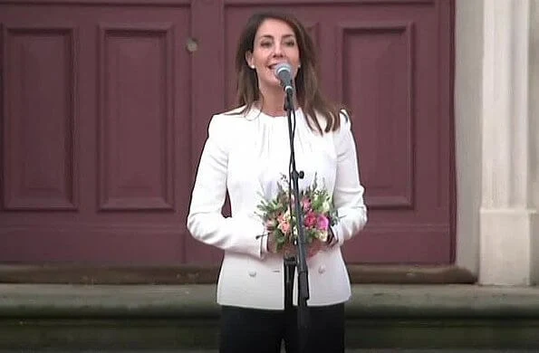 Princess Marie wore a tricotine jacket by Emporio Armani, and a new silk blouse by Hugo Boss
