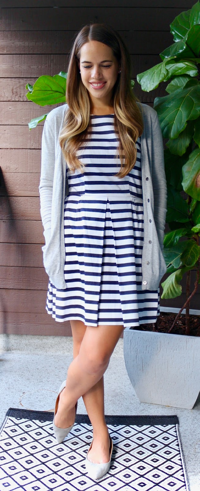 Jules in Flats - Striped Fit and Flare Dress (Business Casual Fall Workwear on a Budget)