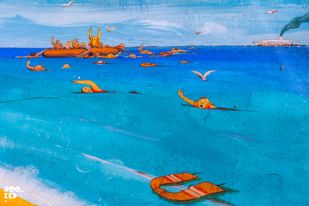 Street Art Mural in Clapton, London. Painted by Italian Street Artist RUN, detail photo.