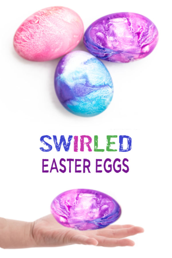 Make super swirly Easter eggs using this shaving cream dying technique.  The marbleized effects are sure to wow the entire family, making this a must-try Spring craft! #swirledeastereggs #shavingcreameggs #shavingcreameggdying #shavingcreameastereggcoloring #marbleizedeastereggs #marbleizedeggs #eastereggdyeideas #eastereggdecoratingforkids #easteractivitieskids