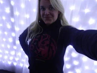 blonde woman in game of thrones hoodie