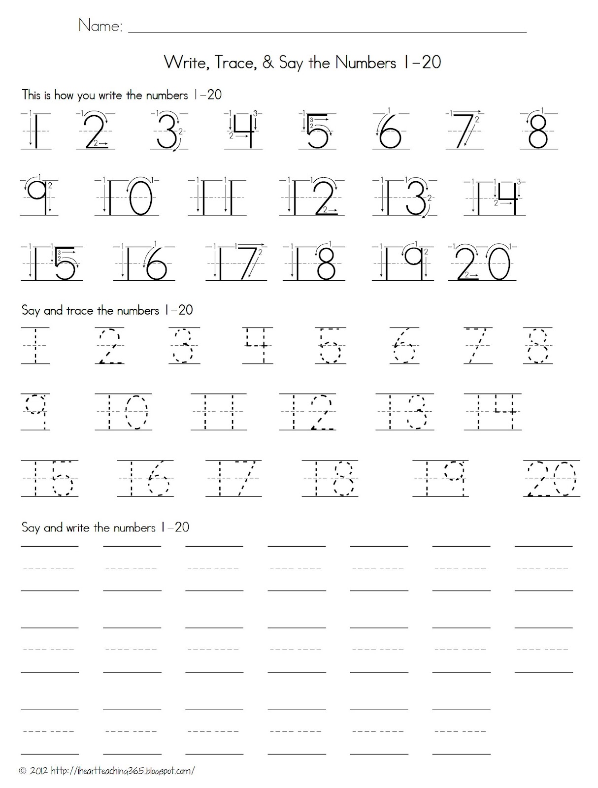 Writing Numbers For Kindergarten Worksheet