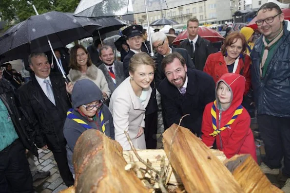 Prince Guillaume, Hereditary Grand Duke of Luxembourg and Princess Stephanie, Hereditary Grand Duchess of Luxembourg visit Esch on National Day 