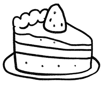 苺のショートケーキのイラスト（お菓子） モノクロ線画