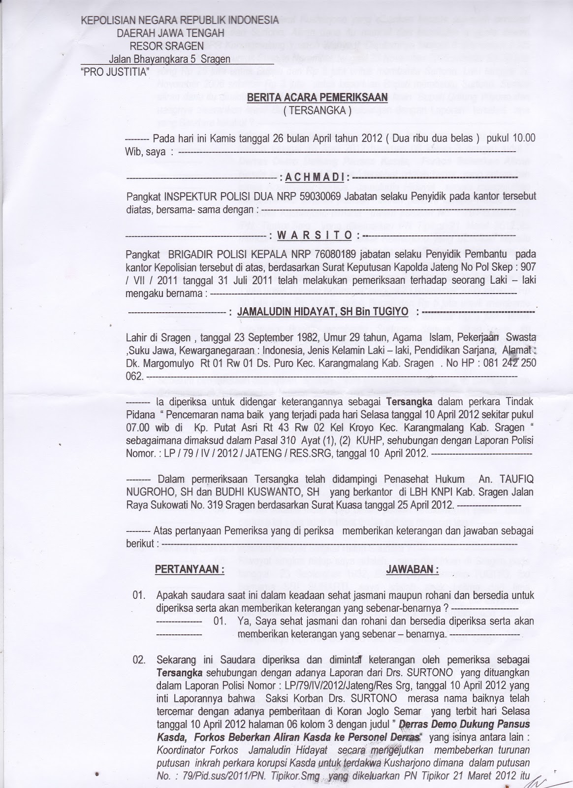 Contoh Bap Tersangka Pencurian Mosaicone