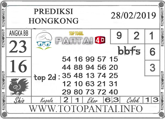 Prediksi Togel “HONGKONG” PANTAI4D 28 FEBRUARI 2019