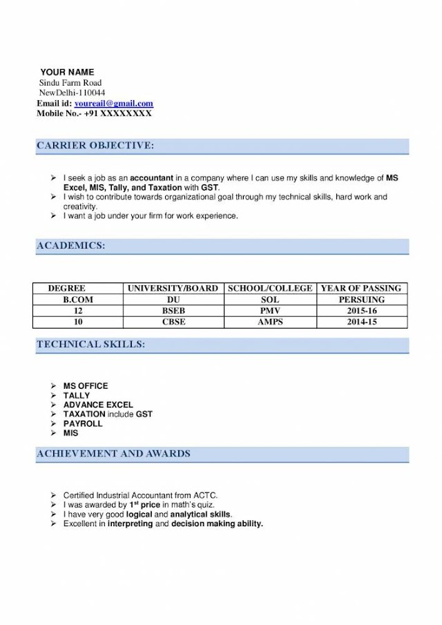 Resume for CA Articleship with Examples-Download Now