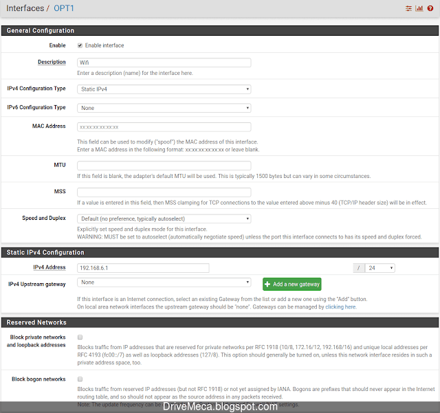 Modificamos valores de la interfaz OPT1