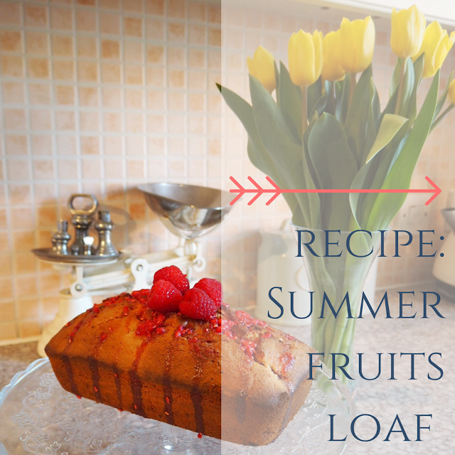 Summer fruits loaf cake recipe featuring raspberries