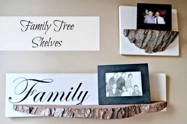 DIY Repurposed Tree Slice Bark Shelves