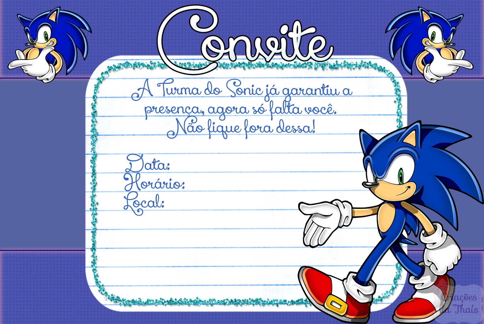 Convite Festa Sonic Grátis para Editar e Imprimir