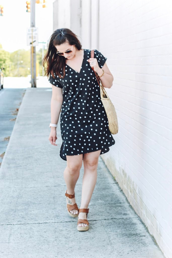 style on a budget, what to buy for spring, spring outfit ideas, north carolina blogger, polka dot dress, spring style, mom blogger
