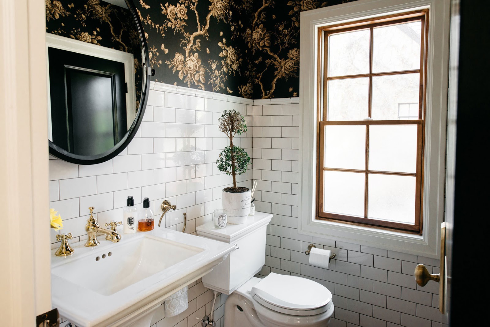 Great Renovations Kyong's Black Floral Bathroom Brooklyn Limestone
