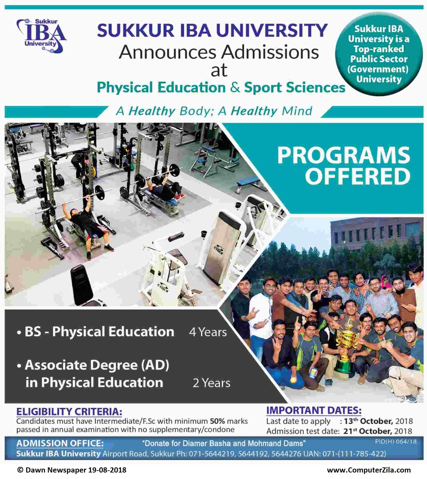 Admissions Open For Fall 2018 At SUKIBA Sukkur Campus