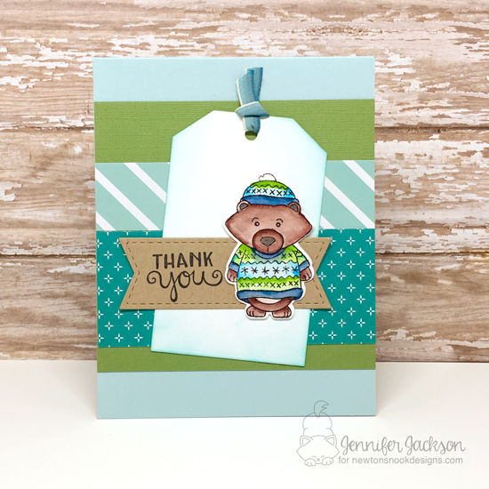 Bear in Sweater Thank You Card by Jennifer Jackson | Sweater Weather Stamp Set by Newton's Nook Designs #newtonsnook #handmade