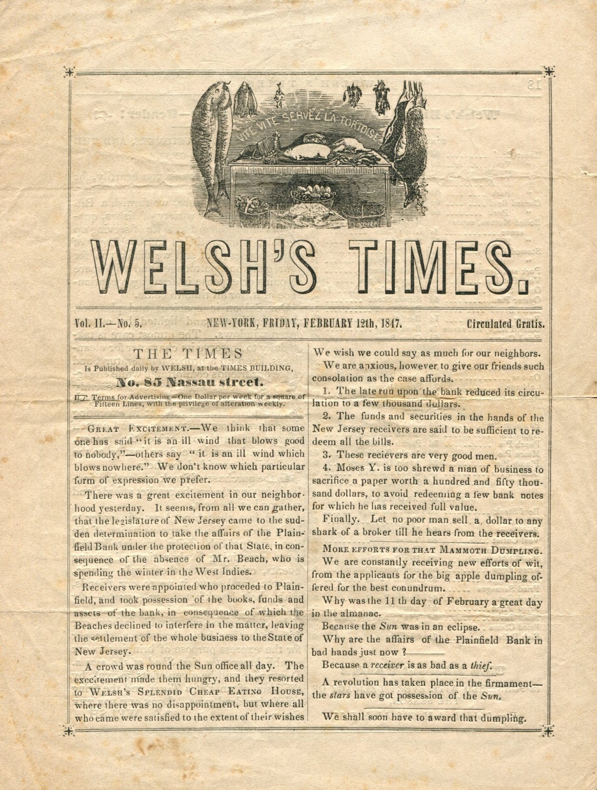 The American Menu Welsh’s Times