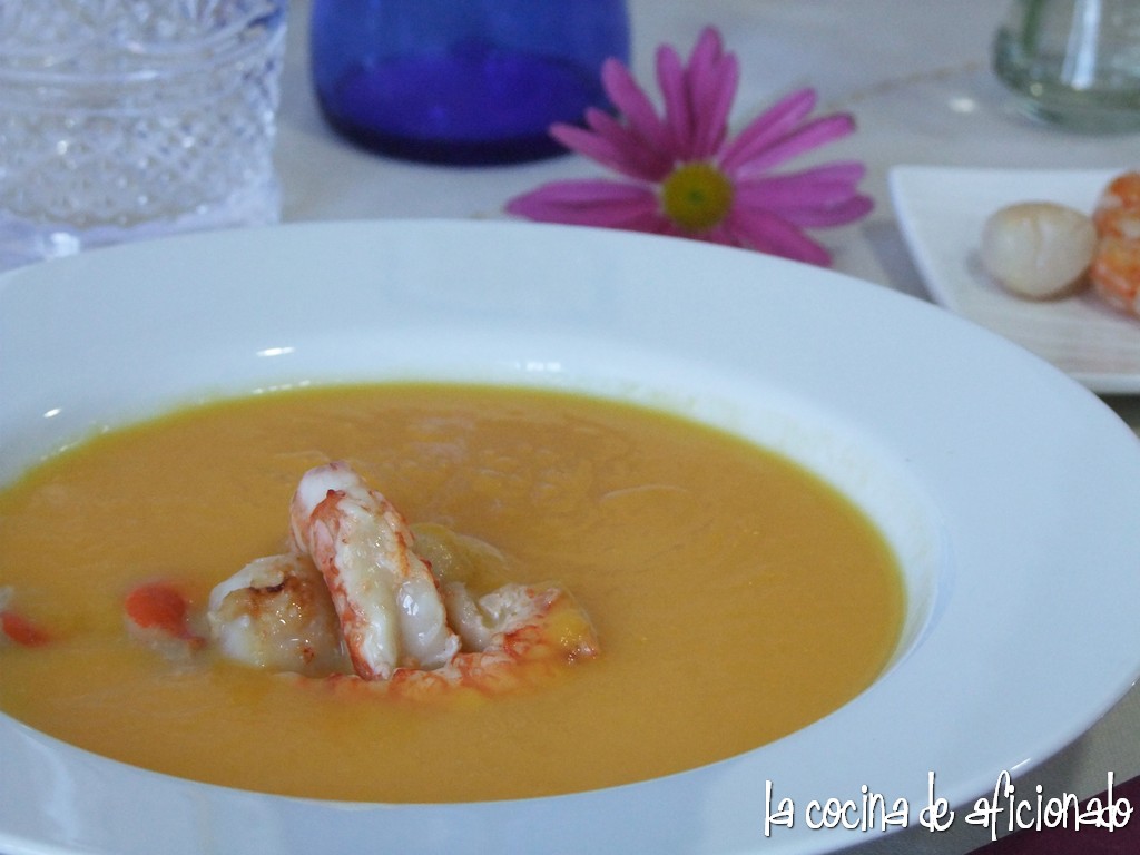 la cocina de aficionado: Crema de calabaza con langostinos y vieiras