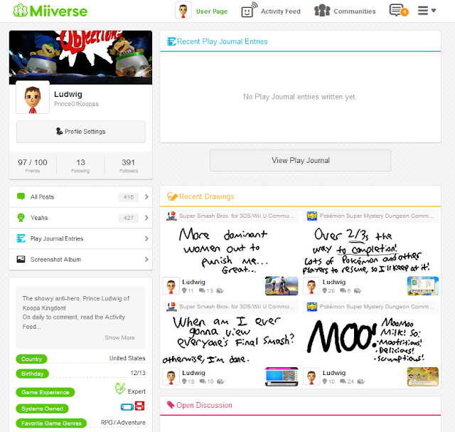 Web Miiverse profiles Web version Miiverse user page profile redesign
