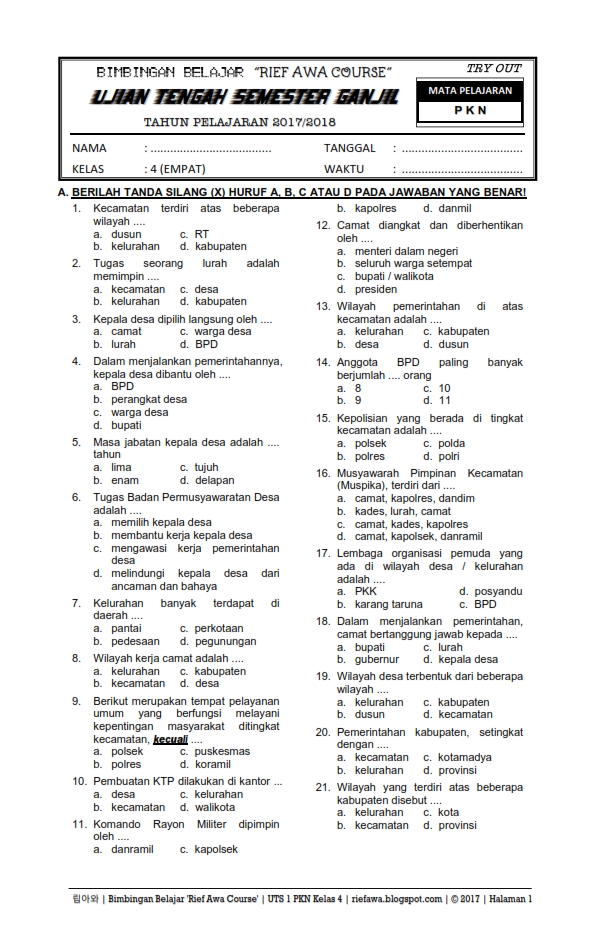 Soal Uts Pkn Kelas 12 Semester 1