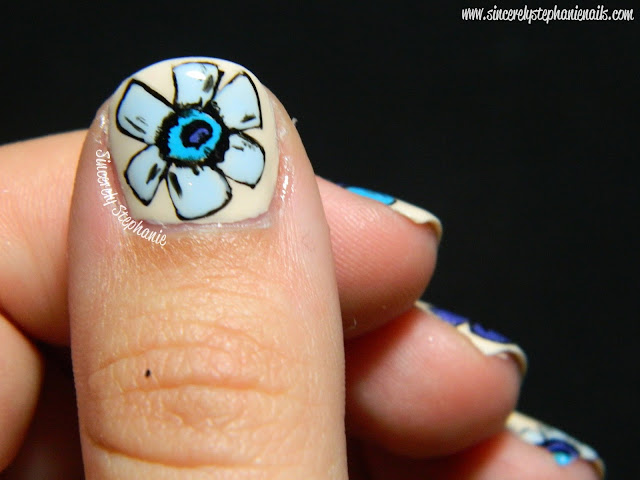 blue floral nail art