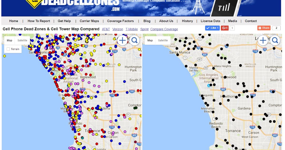 Compare Cell Phone Towers & Dead Zones Map