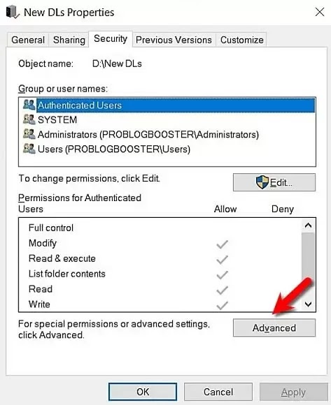 Advanced Security Settings