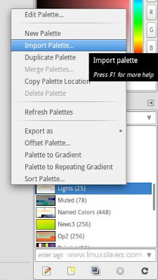 How to import palette in Gimp image editor