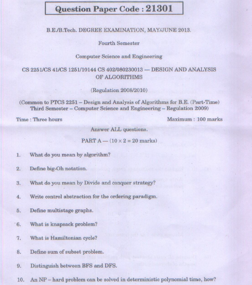 Conditional Rewind Nylon May June 2013 CS2251 Design and Analysis of Algorithms BE CSE Question Paper  - University Question Papers