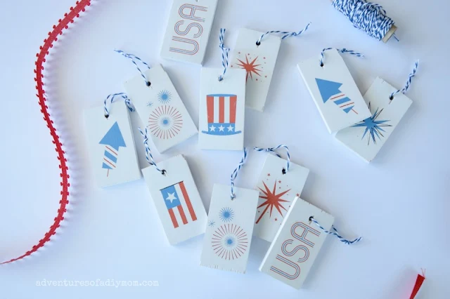 DIY patriotic wooden tags using temporary tattoos