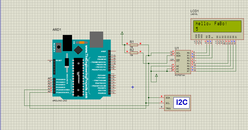 ARDUINO WITH I2C LCD DISPLAY USING PCF8574A