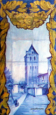 SEVILLA - PLAZA DE ESPAÑA  Banco-azulejo de la provincia de León - Torre de la Colegiata de San Isidoro