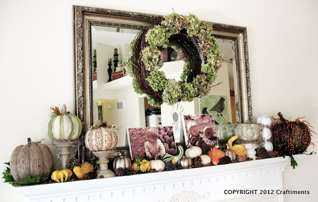 Craftiments:  Autumn pumpkin and gourd mantel