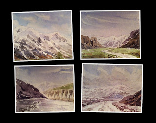 water colour study works of snow capped mountains by Manju Panchal