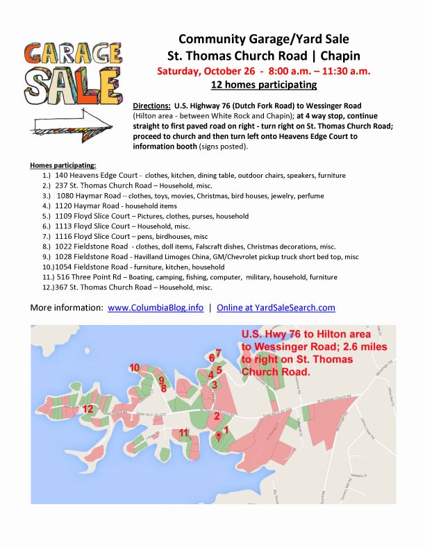 Lake Murray (SC) Blog Chapin Community Yard Sale Saturday, October 26