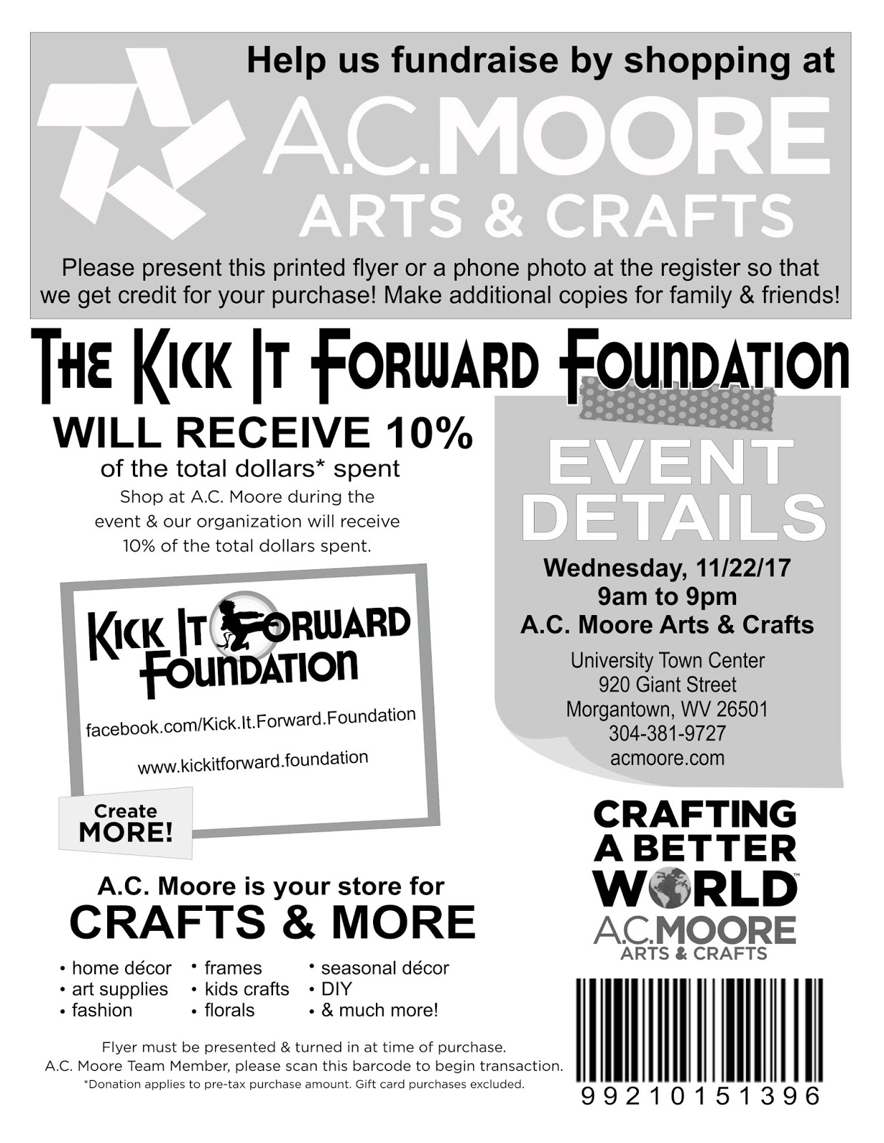 kick it forward foundation another a c moore fundraising day ac moore sale flyer