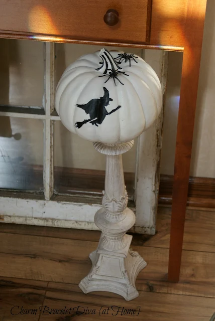 white pumpkin witch silhouette spider