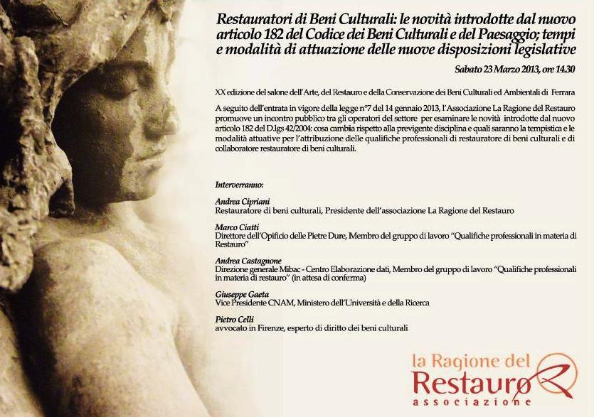 Sabato 23 Marzo 2013 ore 14:30 - Sala Marfisa, XX Salone del Restauro di Ferrara
