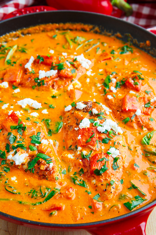 Creamy Roasted Red Pepper and Spinach Goat Cheese Skillet Chicken ...