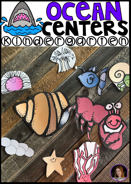Ocean Centers Math and Literacy Crafts and Activities is perfect for springtime in kindergarten or summer school for students moving from kindergarten to first grade. There are tons of hands on craftivities, writing, literacy and math center that students will love. 