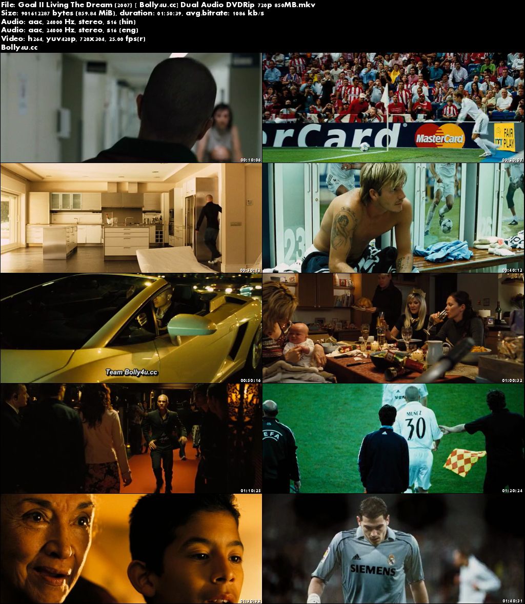 Goal II Living The Dream 2007 DVDRip 850MB Hindi Dual Audio x264 Download